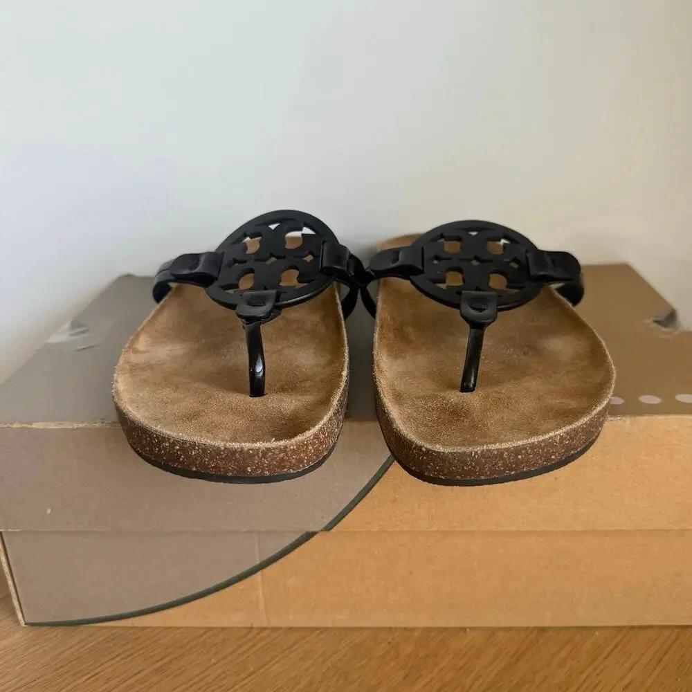 Tory Burch Miller Cloud Patent Black Women Sandals- SZ 8